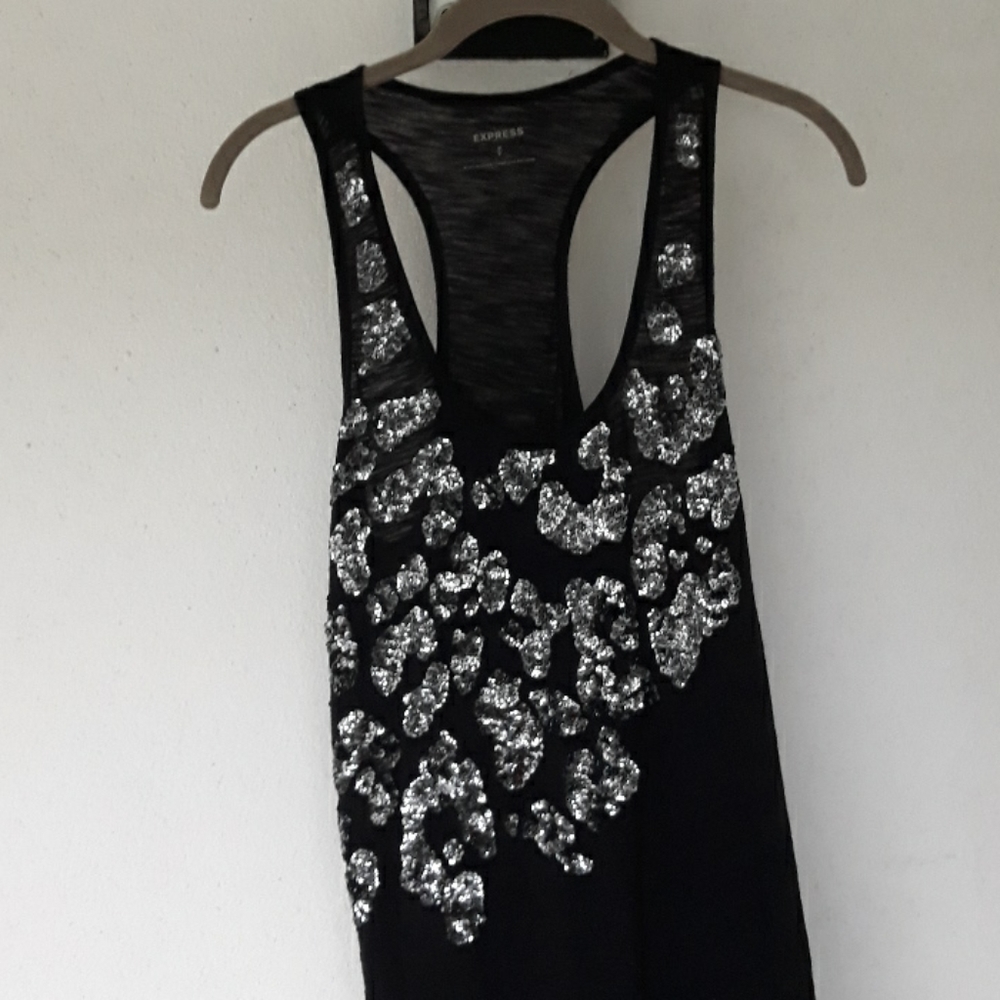 Sexy scalloped Tank with pewter sequins